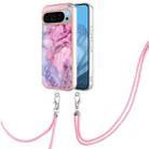 For Google Pixel 9 Electroplating Marble Dual-side IMD Phone Case with Lanyard(Pink 013) - 1