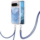 For Google Pixel 9 Electroplating Marble Dual-side IMD Phone Case with Lanyard(Blue 018) - 1