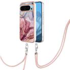 For Google Pixel 9 Pro Electroplating Marble Dual-side IMD Phone Case with Lanyard(Rose Red 014) - 1