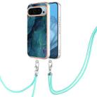 For Google Pixel 9 Pro Electroplating Marble Dual-side IMD Phone Case with Lanyard(Green 017) - 1