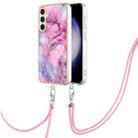 For Samsung Galaxy S23 FE 5G Electroplating Marble Dual-side IMD Phone Case with Lanyard(Pink 013) - 1