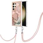 For Samsung Galaxy S24 Ultra 5G Electroplating Marble Dual-side IMD Phone Case with Lanyard(Rose Gold 015) - 1