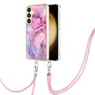 For Samsung Galaxy S24+ 5G Electroplating Marble Dual-side IMD Phone Case with Lanyard(Pink 013) - 1