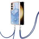 For Samsung Galaxy S24+ 5G Electroplating Marble Dual-side IMD Phone Case with Lanyard(Blue 018) - 1