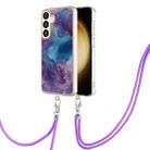 For Samsung Galaxy S24 5G Electroplating Marble Dual-side IMD Phone Case with Lanyard(Purple 016) - 1