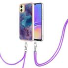For Samsung Galaxy A05 Electroplating Marble Dual-side IMD Phone Case with Lanyard(Purple 016) - 1