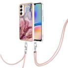 For Samsung Galaxy A05s Electroplating Marble Dual-side IMD Phone Case with Lanyard(Rose Red 014) - 1