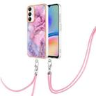 For Samsung Galaxy A05s Electroplating Marble Dual-side IMD Phone Case with Lanyard(Pink 013) - 1