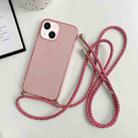 For iPhone 14 Thicken Colorful TPU Phone Case with Braided Lanyard(Pink) - 1