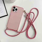 For iPhone 14 Pro Thicken Colorful TPU Phone Case with Braided Lanyard(Pink) - 1