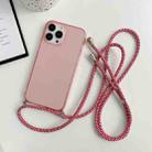 For iPhone 14 Pro Max Thicken Colorful TPU Phone Case with Braided Lanyard(Pink) - 1