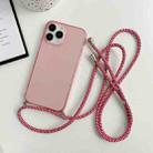 For iPhone 11 Pro Max Thicken Colorful TPU Phone Case with Braided Lanyard(Pink) - 1