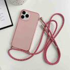 For iPhone 11 Pro Thicken Colorful TPU Phone Case with Braided Lanyard(Pink) - 1