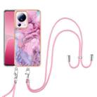 For Xiaomi 13 Lite 5G Electroplating Marble Dual-side IMD Phone Case with Lanyard(Pink 013) - 1