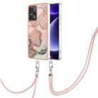 For Xiaomi Poco F5 5G Electroplating Marble Dual-side IMD Phone Case with Lanyard(Rose Gold 015) - 1