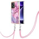 For Xiaomi Poco F5 5G Electroplating Marble Dual-side IMD Phone Case with Lanyard(Pink 013) - 1