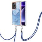 For Xiaomi Poco F5 5G Electroplating Marble Dual-side IMD Phone Case with Lanyard(Blue 018) - 1