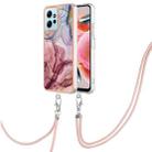 For Xiaomi Redmi Note 12 4G Global Electroplating Marble Dual-side IMD Phone Case with Lanyard(Rose Red 014) - 1