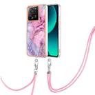 For Xiaomi 13T/13T Pro Electroplating Marble Dual-side IMD Phone Case with Lanyard(Pink 013) - 1