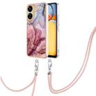 For Xiaomi Redmi 13C 4G Electroplating Marble Dual-side IMD Phone Case with Lanyard(Rose Red 014) - 1