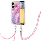 For Xiaomi Redmi 13C 4G Electroplating Marble Dual-side IMD Phone Case with Lanyard(Pink 013) - 1