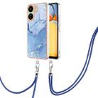 For Xiaomi Redmi 13C 4G Electroplating Marble Dual-side IMD Phone Case with Lanyard(Blue 018) - 1