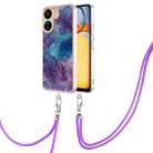 For Xiaomi Redmi 13C 4G Electroplating Marble Dual-side IMD Phone Case with Lanyard(Purple 016) - 1