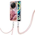 For Xiaomi Redmi A3 Electroplating Marble Dual-side IMD Phone Case with Lanyard(Rose Red 014) - 1
