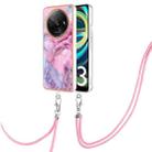 For Xiaomi Redmi A3 Electroplating Marble Dual-side IMD Phone Case with Lanyard(Pink 013) - 1