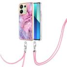 For Xiaomi Redmi Note 13 4G Global Electroplating Marble Dual-side IMD Phone Case with Lanyard(Pink 013) - 1