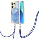 For Xiaomi Redmi Note 13 4G Global Electroplating Marble Dual-side IMD Phone Case with Lanyard(Blue 018) - 1