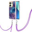 For Xiaomi Redmi Note 13 4G Global Electroplating Marble Dual-side IMD Phone Case with Lanyard(Purple 016) - 1