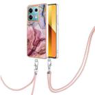 For Xiaomi Redmi Note 13 5G Global Electroplating Marble Dual-side IMD Phone Case with Lanyard(Rose Red 014) - 1