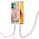 For Xiaomi Redmi Note 13 5G Global Electroplating Marble Dual-side IMD Phone Case with Lanyard(Rose Gold 015) - 1