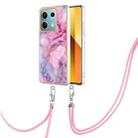 For Xiaomi Redmi Note 13 5G Global Electroplating Marble Dual-side IMD Phone Case with Lanyard(Pink 013) - 1