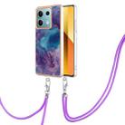 For Xiaomi Redmi Note 13 5G Global Electroplating Marble Dual-side IMD Phone Case with Lanyard(Purple 016) - 1