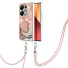 For Xiaomi Redmi Note 13 Pro 4G Global Electroplating Marble Dual-side IMD Phone Case with Lanyard(Rose Gold 015) - 1