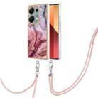 For Xiaomi Poco M6 Pro 4G Electroplating Marble Dual-side IMD Phone Case with Lanyard(Rose Red 014) - 1