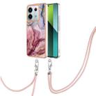 For Xiaomi Redmi Note 13 Pro 5G Global Electroplating Marble Dual-side IMD Phone Case with Lanyard(Rose Red 014) - 1