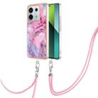 For Xiaomi Redmi Note 13 Pro 5G Global Electroplating Marble Dual-side IMD Phone Case with Lanyard(Pink 013) - 1