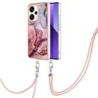 For Xiaomi Redmi Note 13 Pro+ 5G Electroplating Marble Dual-side IMD Phone Case with Lanyard(Rose Red 014) - 1