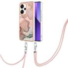 For Xiaomi Redmi Note 13 Pro+ 5G Electroplating Marble Dual-side IMD Phone Case with Lanyard(Rose Gold 015) - 1