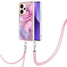 For Xiaomi Redmi Note 13 Pro+ 5G Electroplating Marble Dual-side IMD Phone Case with Lanyard(Pink 013) - 1