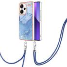 For Xiaomi Redmi Note 13 Pro+ 5G Electroplating Marble Dual-side IMD Phone Case with Lanyard(Blue 018) - 1