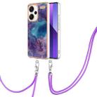 For Xiaomi Redmi Note 13 Pro+ 5G Electroplating Marble Dual-side IMD Phone Case with Lanyard(Purple 016) - 1