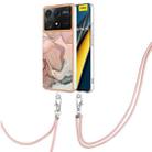 For Xiaomi Poco X6 Pro Electroplating Marble Dual-side IMD Phone Case with Lanyard(Rose Gold 015) - 1