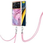 For Xiaomi Poco X6 Pro Electroplating Marble Dual-side IMD Phone Case with Lanyard(Pink 013) - 1