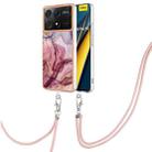 For Xiaomi Redmi K70E Electroplating Marble Dual-side IMD Phone Case with Lanyard(Rose Red 014) - 1