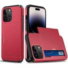 For iPhone 15 Pro Max Shockproof Armor Phone Case with Slide Card Slot(Red) - 1