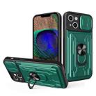 For iPhone 15 Plus Sliding Camshield TPU+PC Phone Case with Card Slot(Dark Green) - 1